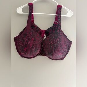 Cacique Womens Pink Lace Comfort Bliss Lightly Lined Full Coverage Bra SZ 46DDD